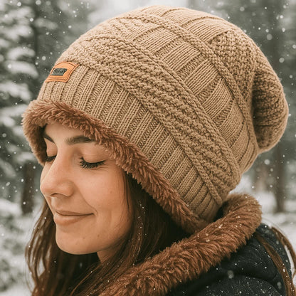 Winter Hat Thick Knit & Fur Lined