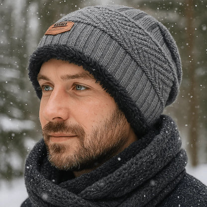 Winter Hat Thick Knit & Fur Lined