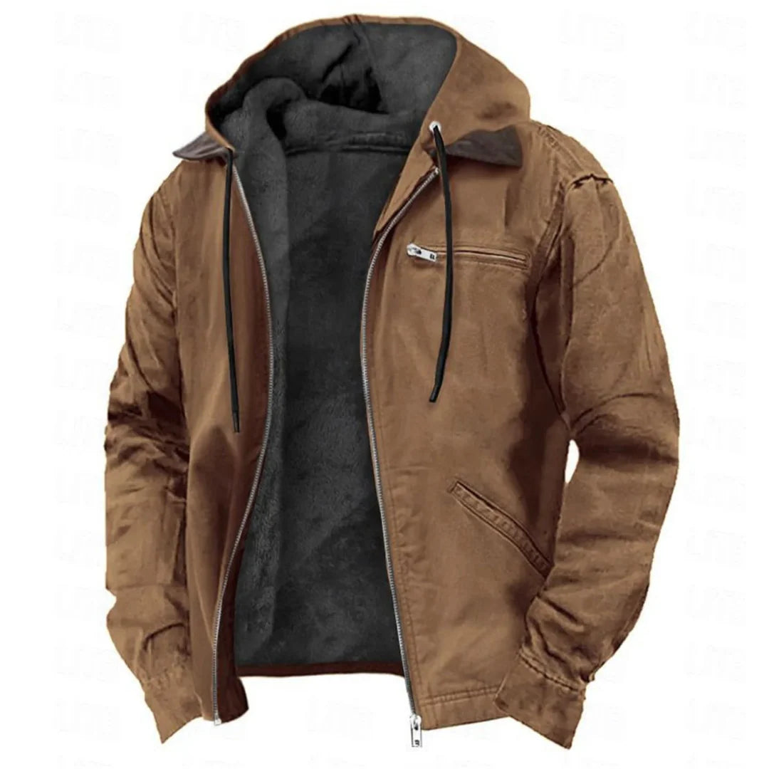 Winter Jacket Padded Detachable Hood Full-Length Zipper