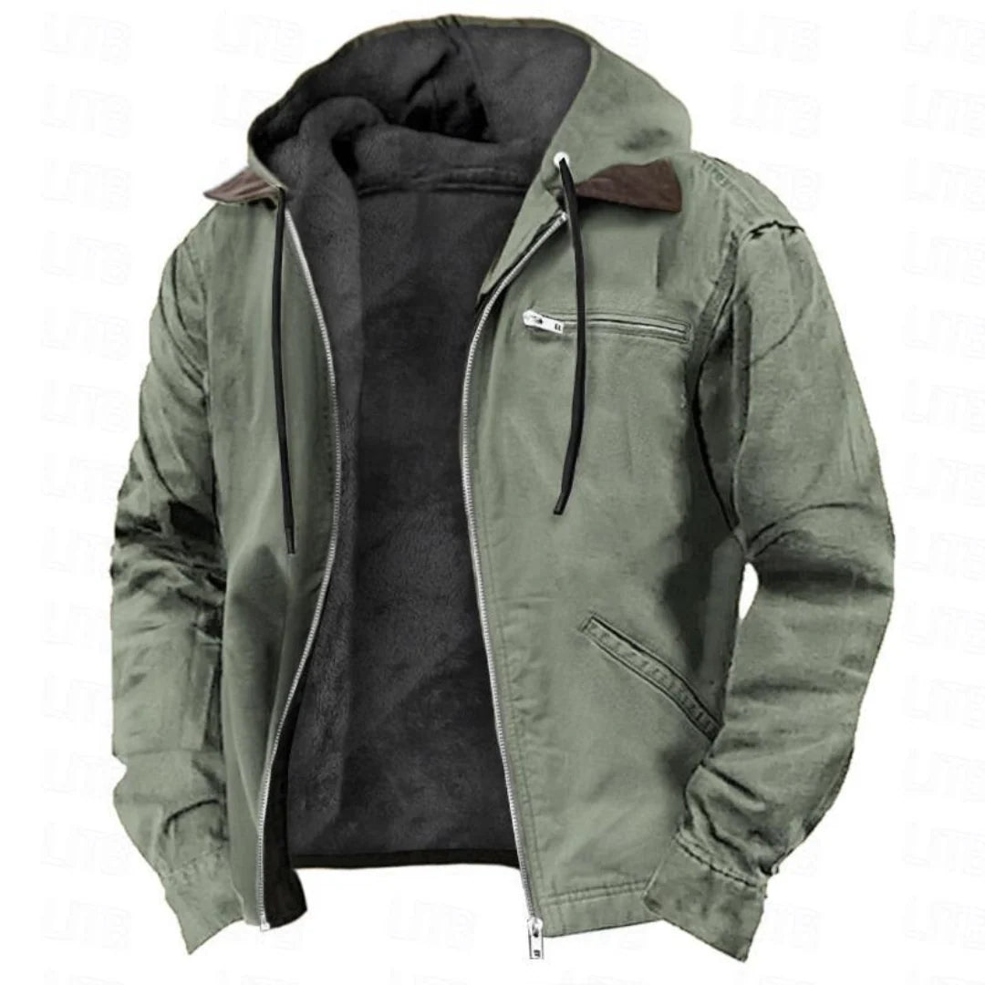 Winter Jacket Padded Detachable Hood Full-Length Zipper