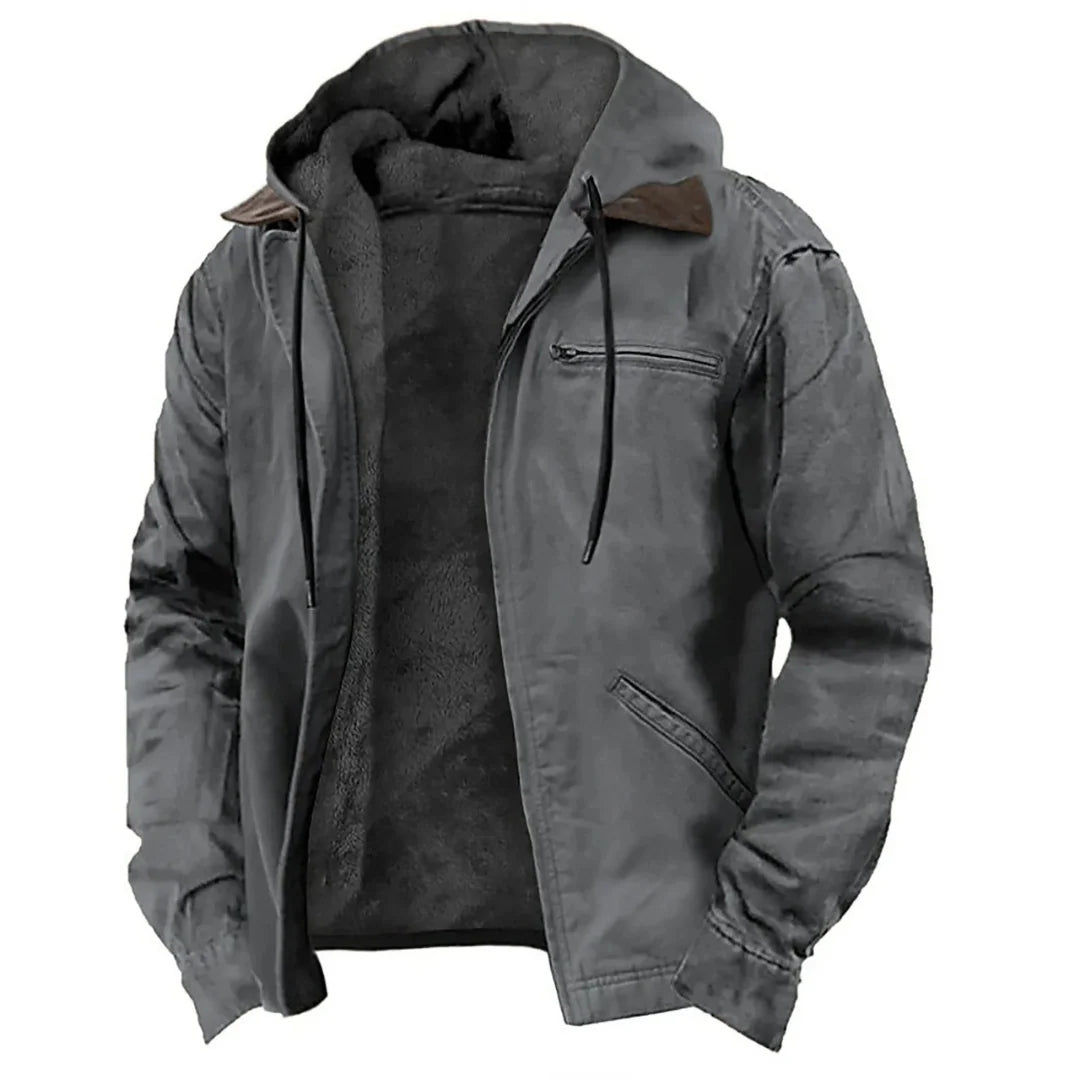 Winter Jacket Padded Detachable Hood Full-Length Zipper