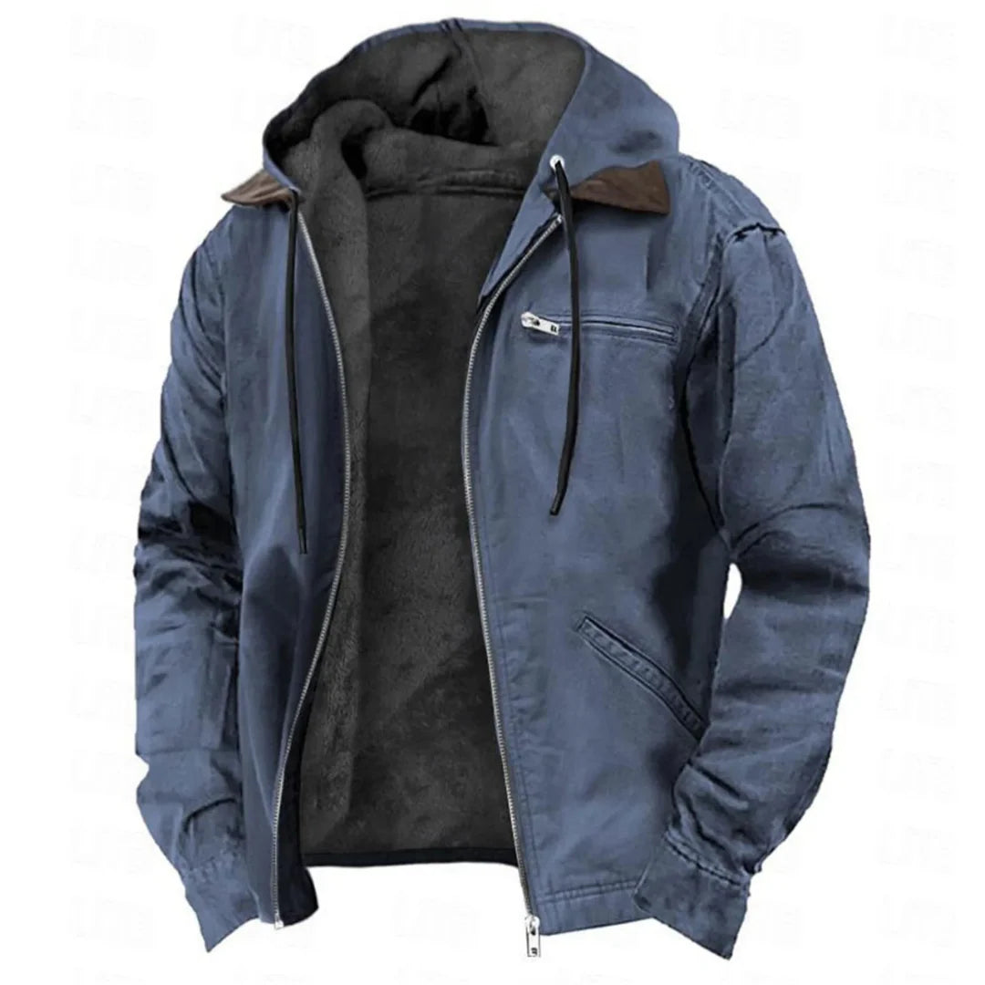 Winter Jacket Padded Detachable Hood Full-Length Zipper