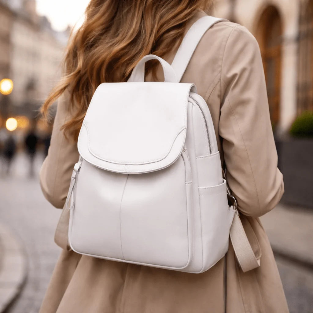 Women's Backpack Embossed PU Leather Hidden Anti-Theft Zipper Multiple Pockets