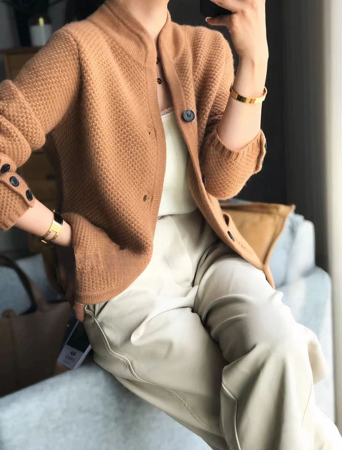 Women's Cardigan 100% Cashmere Lightweight Slim Fit	Button Front