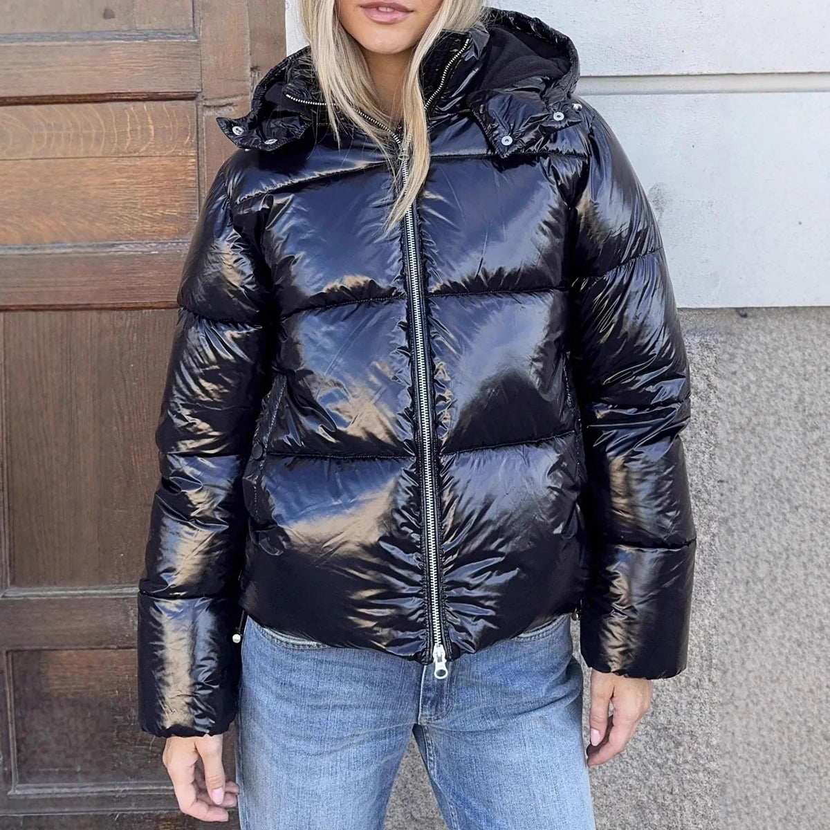 Women's Down Jacket Lightweight Glossy Adjustable Hood