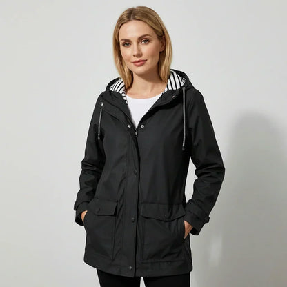 Women's Hooded Jacket Waterproof & Windproof Zippered Pockets
