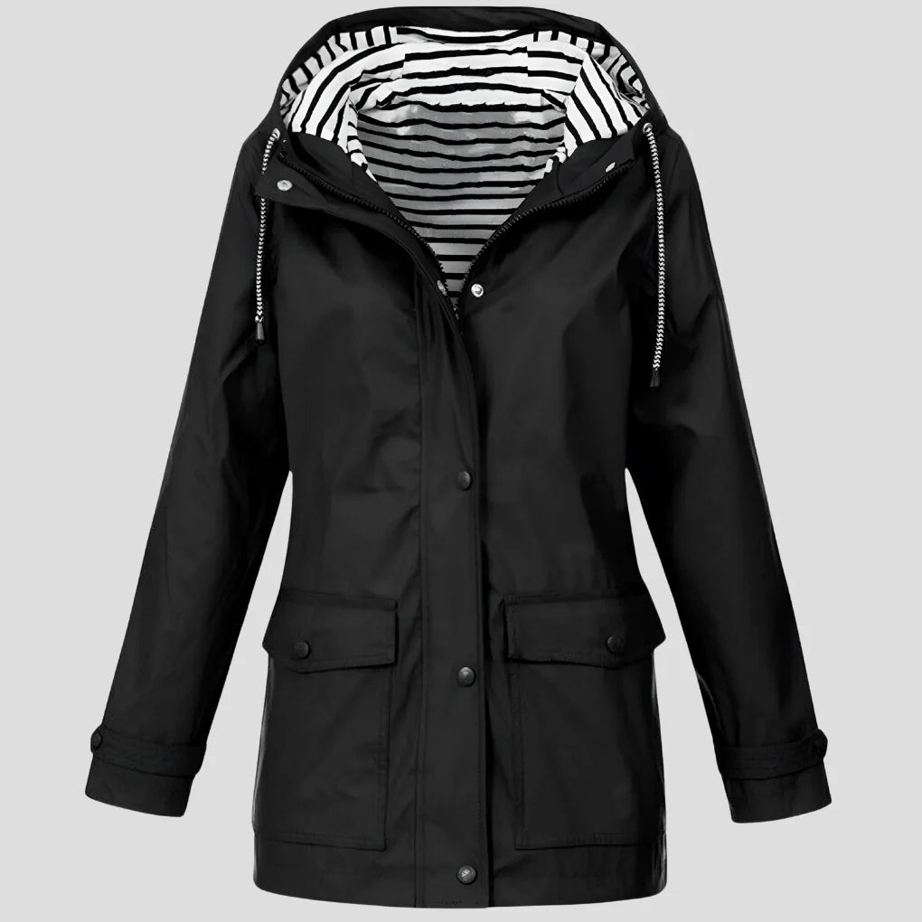 Women's Hooded Jacket Waterproof & Windproof Zippered Pockets