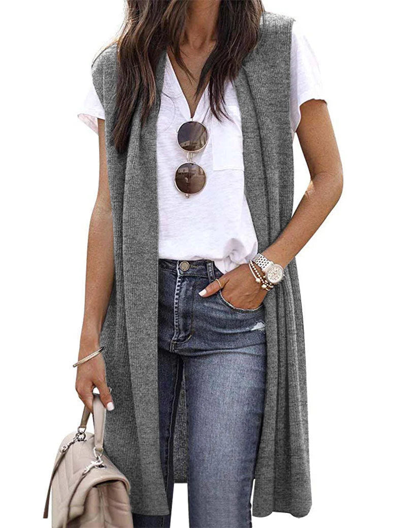 Women's Knit Vest Open-Front Short Sleeve Relaxed Fit