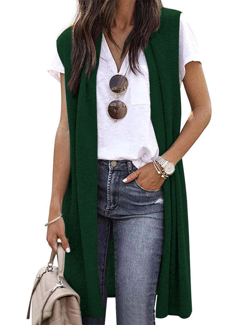 Women's Knit Vest Open-Front Short Sleeve Relaxed Fit