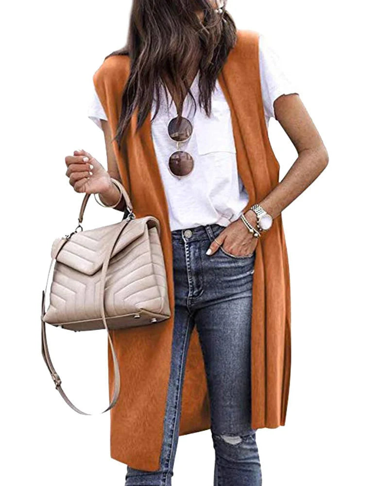 Women's Knit Vest Open-Front Short Sleeve Relaxed Fit