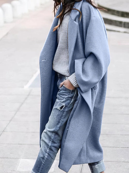 Women's Wool Blend Coat Oversized Longline Open Front with Pockets