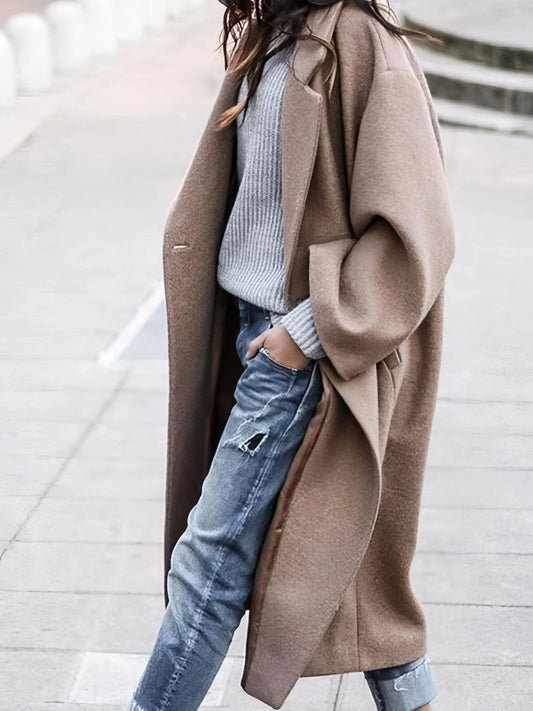 Women's Wool Blend Coat Oversized Longline Open Front with Pockets