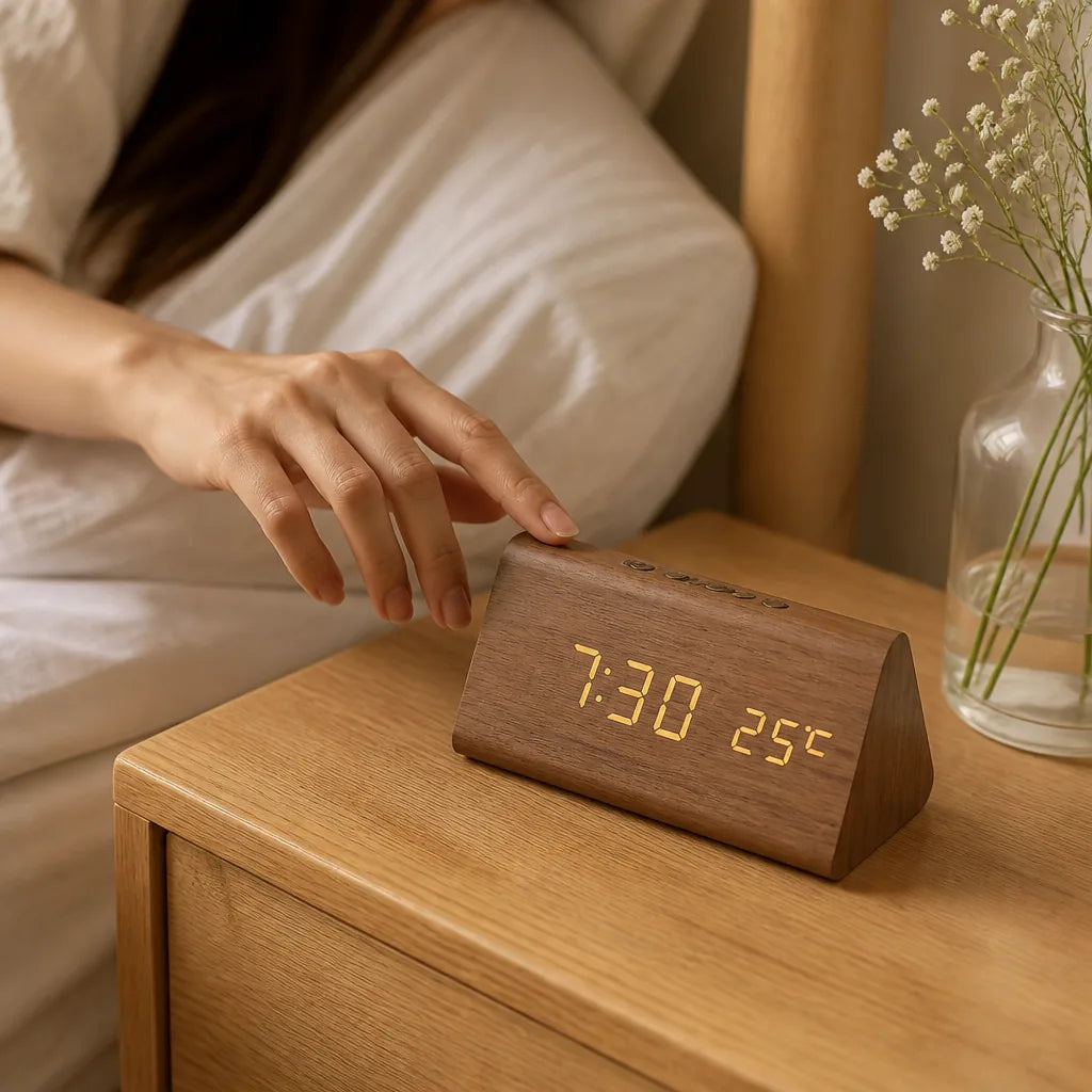 Wooden LED Voice Control Alarm Clock