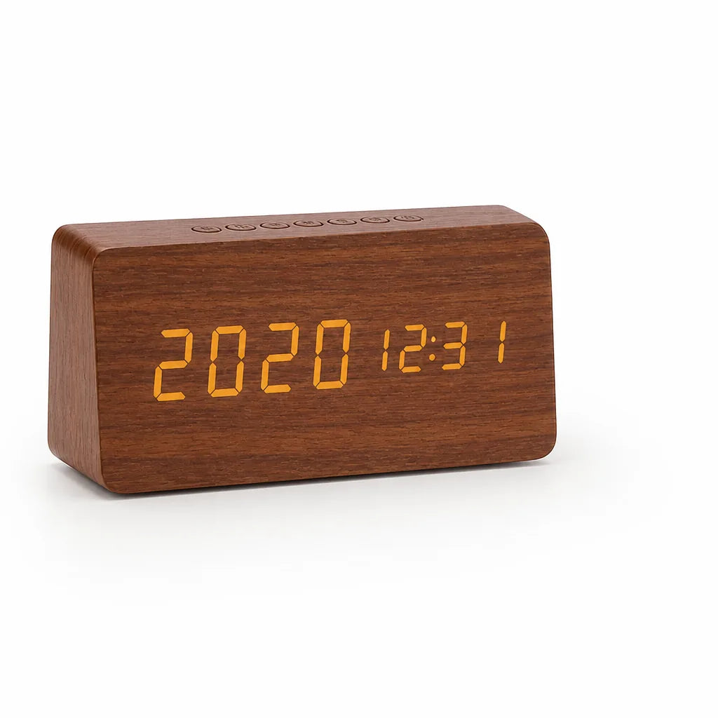 Wooden LED Voice Control Alarm Clock