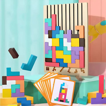 Wooden Tetris Stacking Game Colorful Blocks Non-Toxic Paint