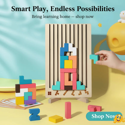 Wooden Tetris Stacking Game Colorful Blocks Non-Toxic Paint
