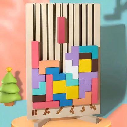 Wooden Tetris Stacking Game Colorful Blocks Non-Toxic Paint