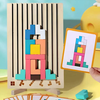 Wooden Tetris Stacking Game Colorful Blocks Non-Toxic Paint
