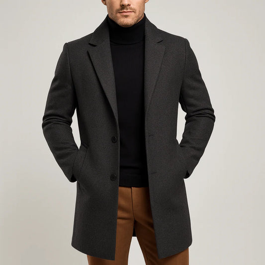 Wool Coat Long Notched Lapel Two-Button Closure